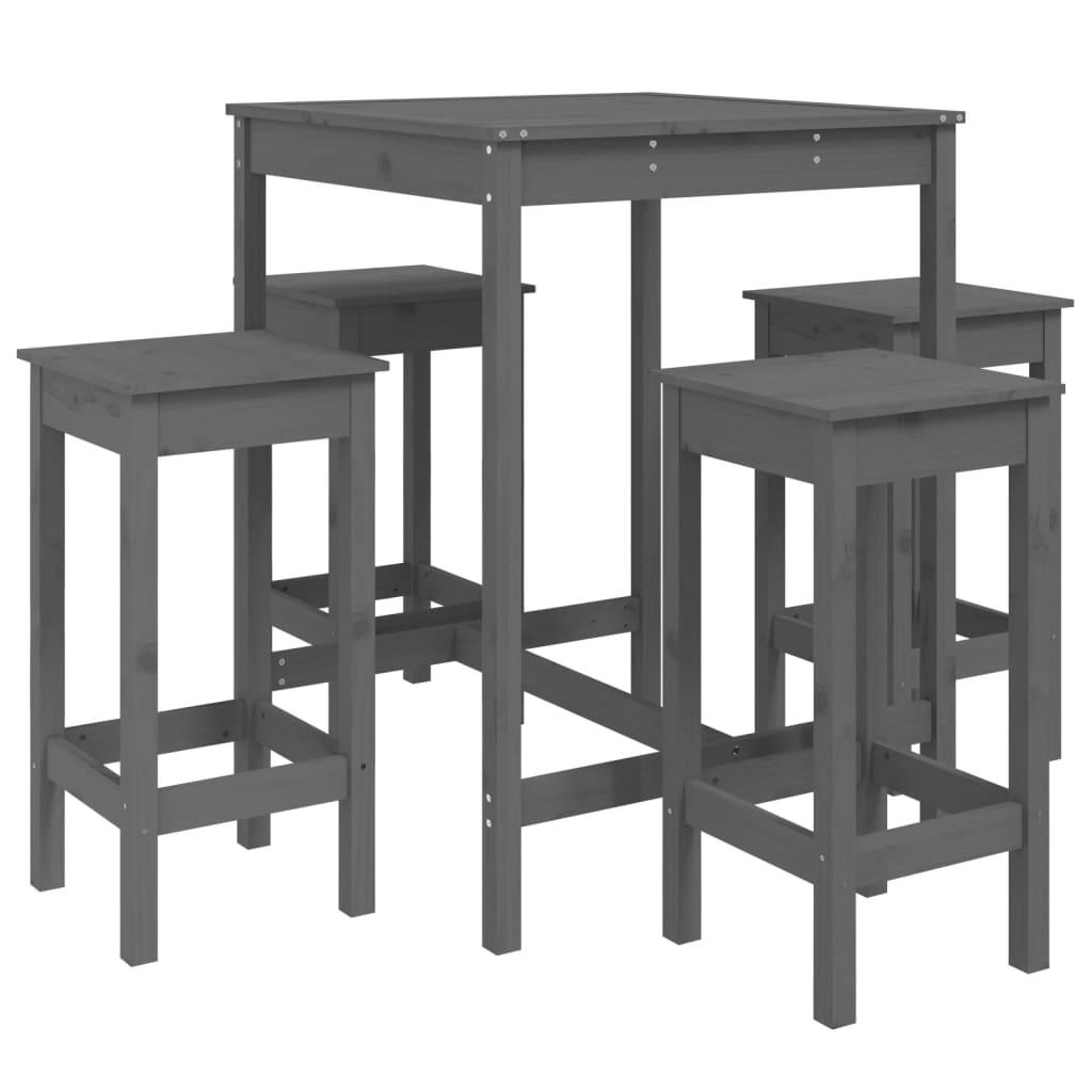 5 Piece Garden Bar Set Grey Solid Wood Pine