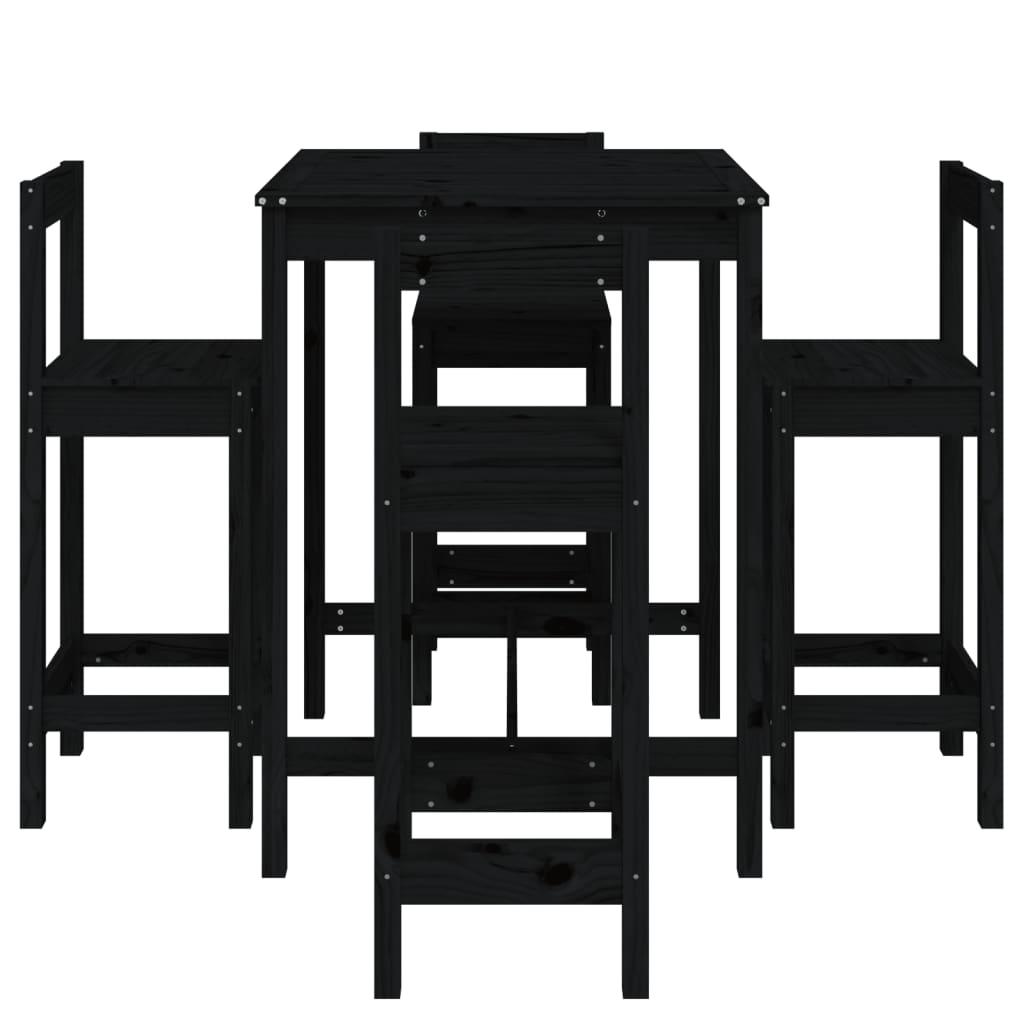 5 Piece Garden Bar Set Black Solid Wood Pine