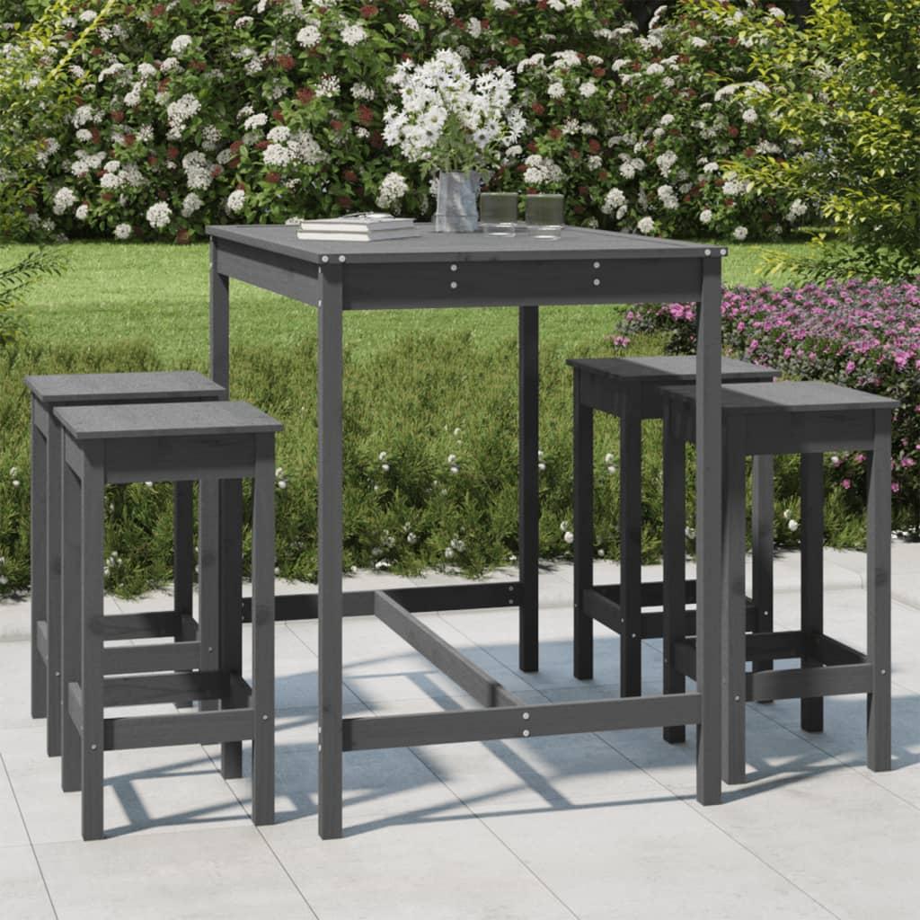 5 Piece Garden Bar Set Grey Solid Wood Pine