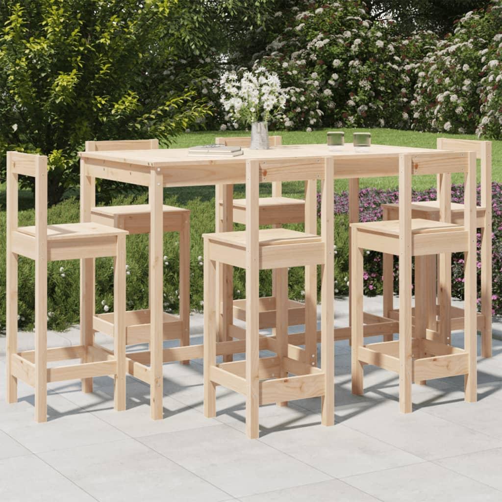 7 Piece Garden Bar Set Solid Wood Pine