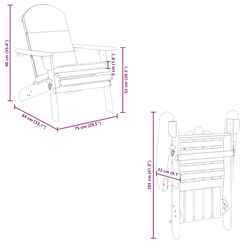 Adirondack Garden Chair with Cushions Solid Wood Acacia