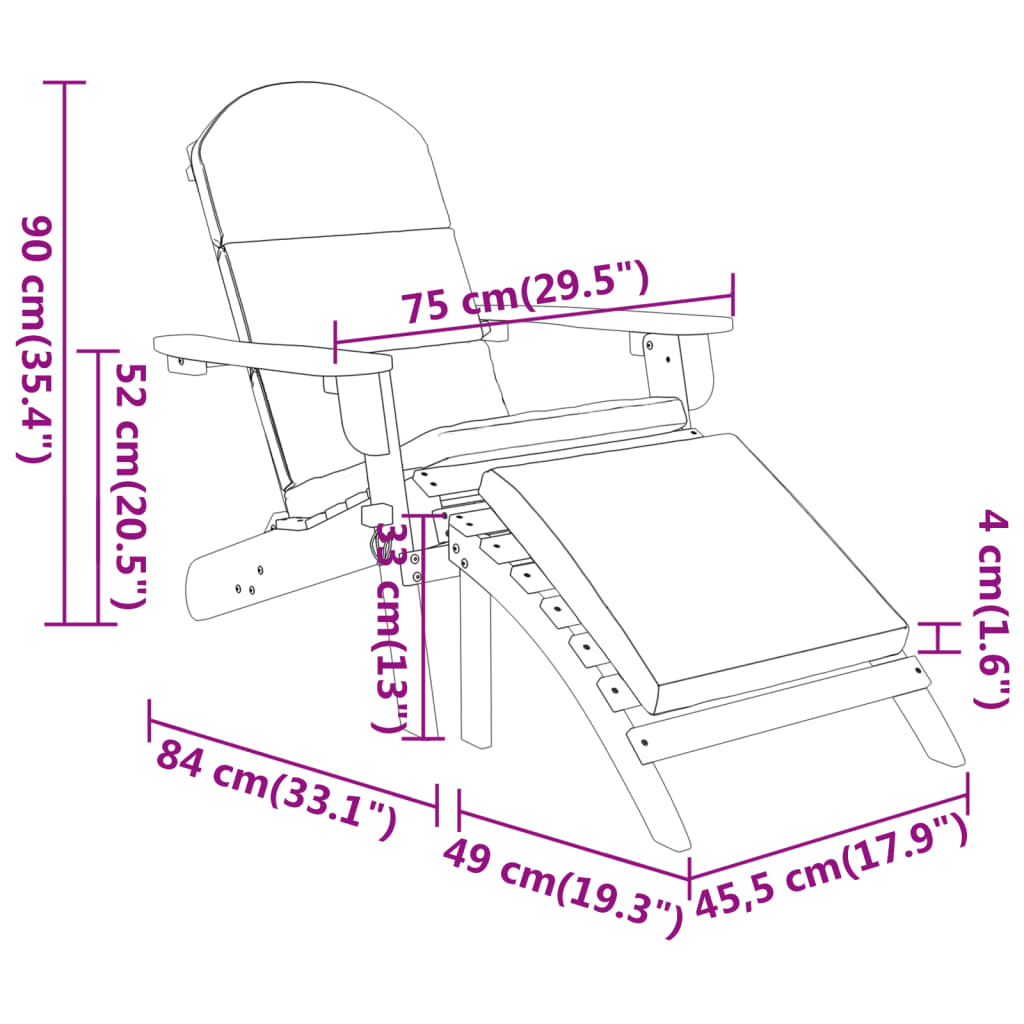 Adirondack Garden Chair with Footrest Solid Wood Acacia