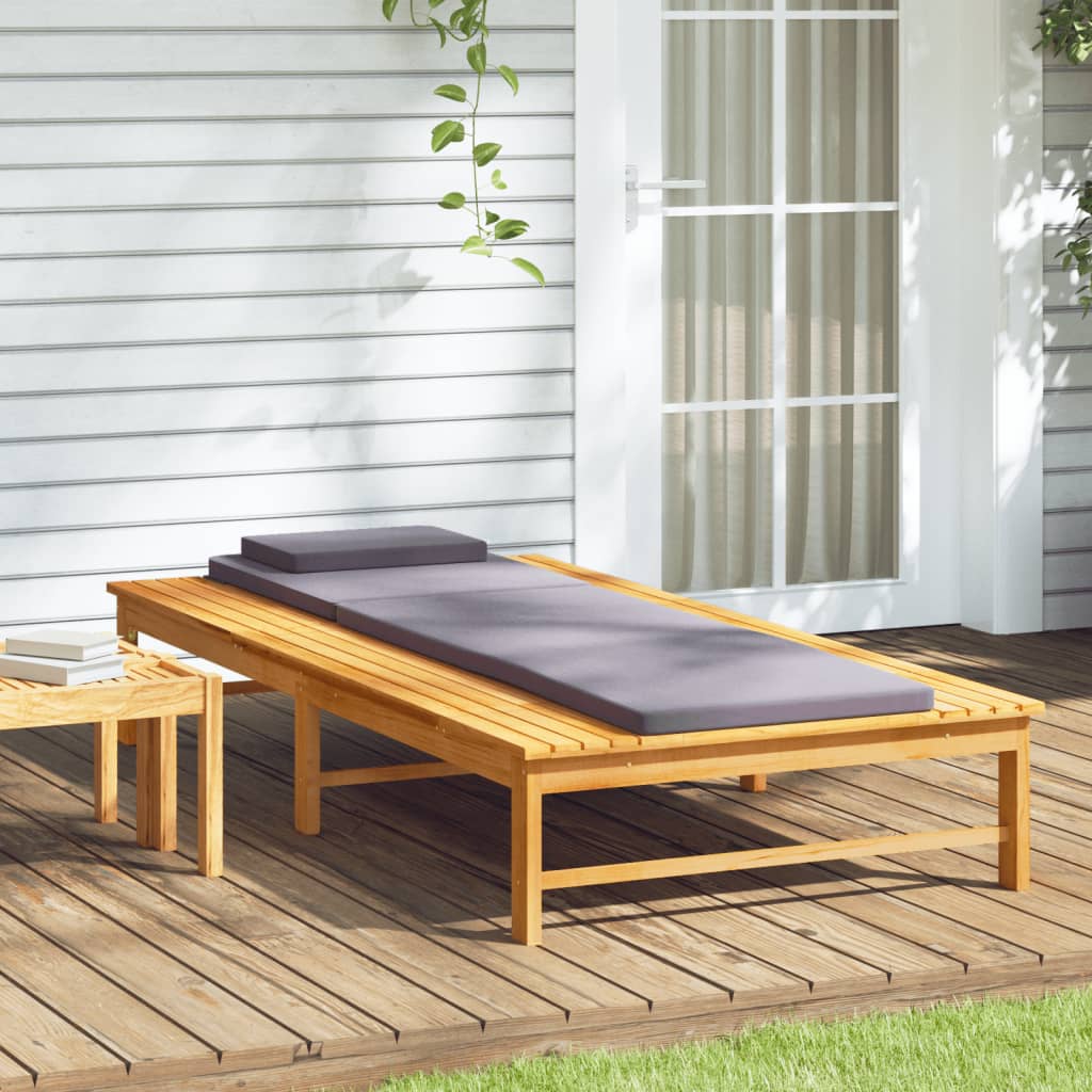 Sun Lounger with Dark Grey Cushion and Pillow Solid Wood Acacia