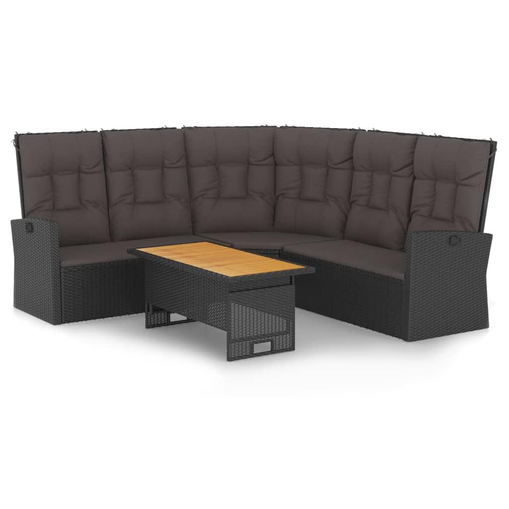 2 Piece Garden Lounge Set with Cushions Black Poly Rattan