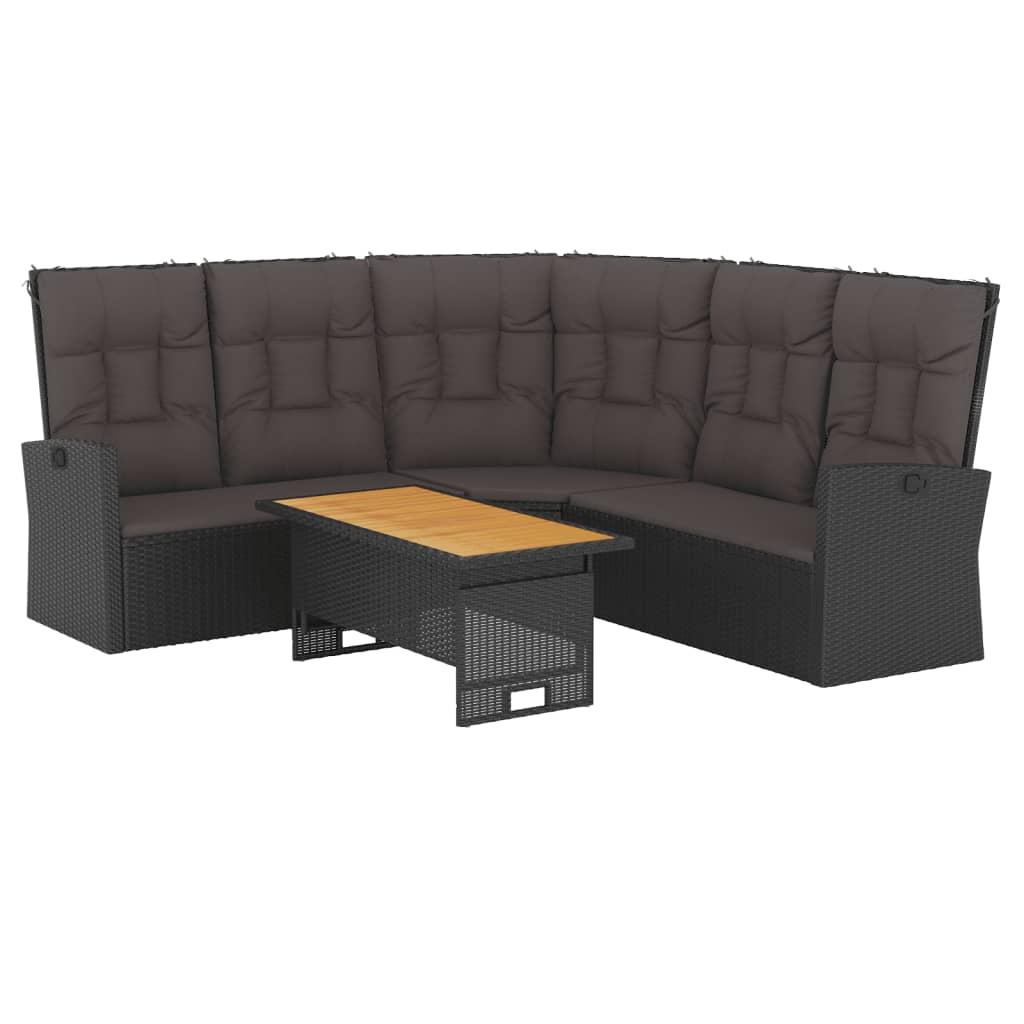 2 Piece Garden Lounge Set with Cushions Black Poly Rattan
