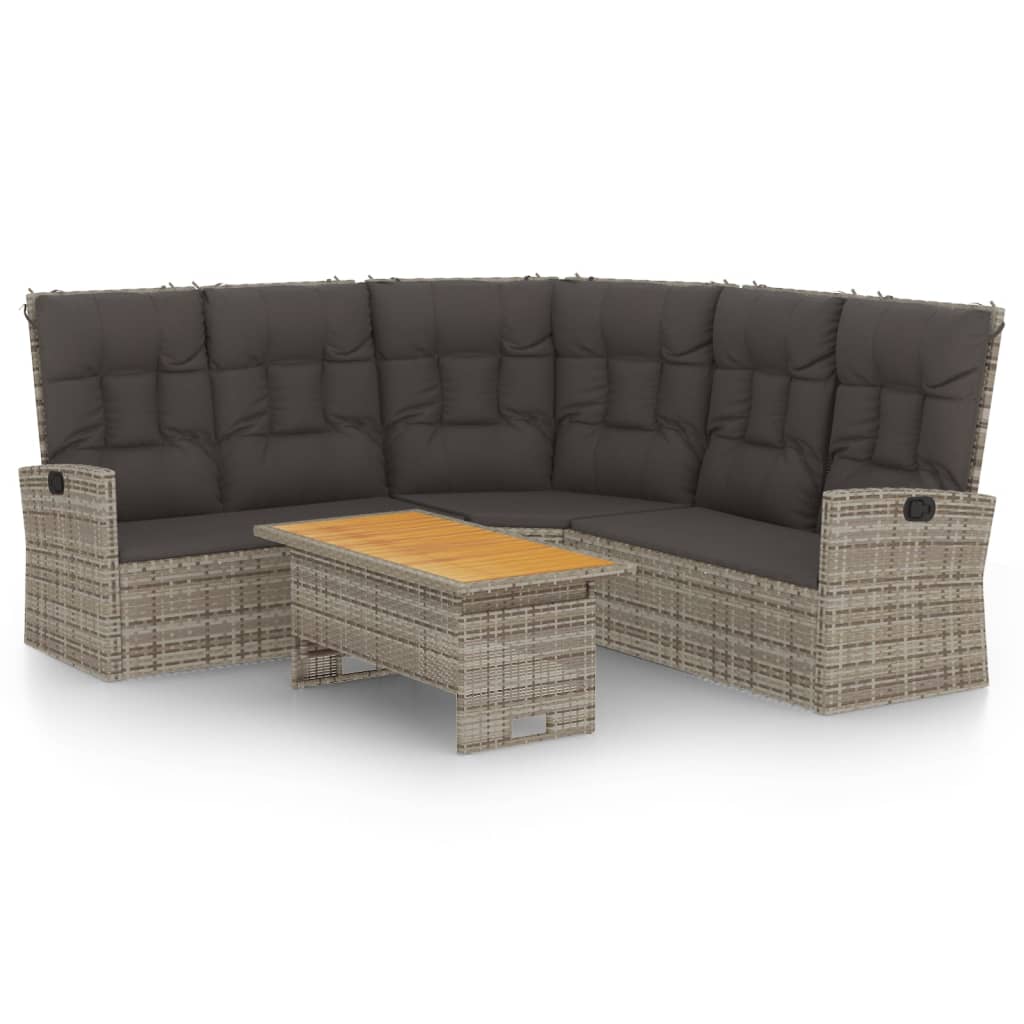 2 Piece Garden Lounge Set with Cushions Grey Poly Rattan