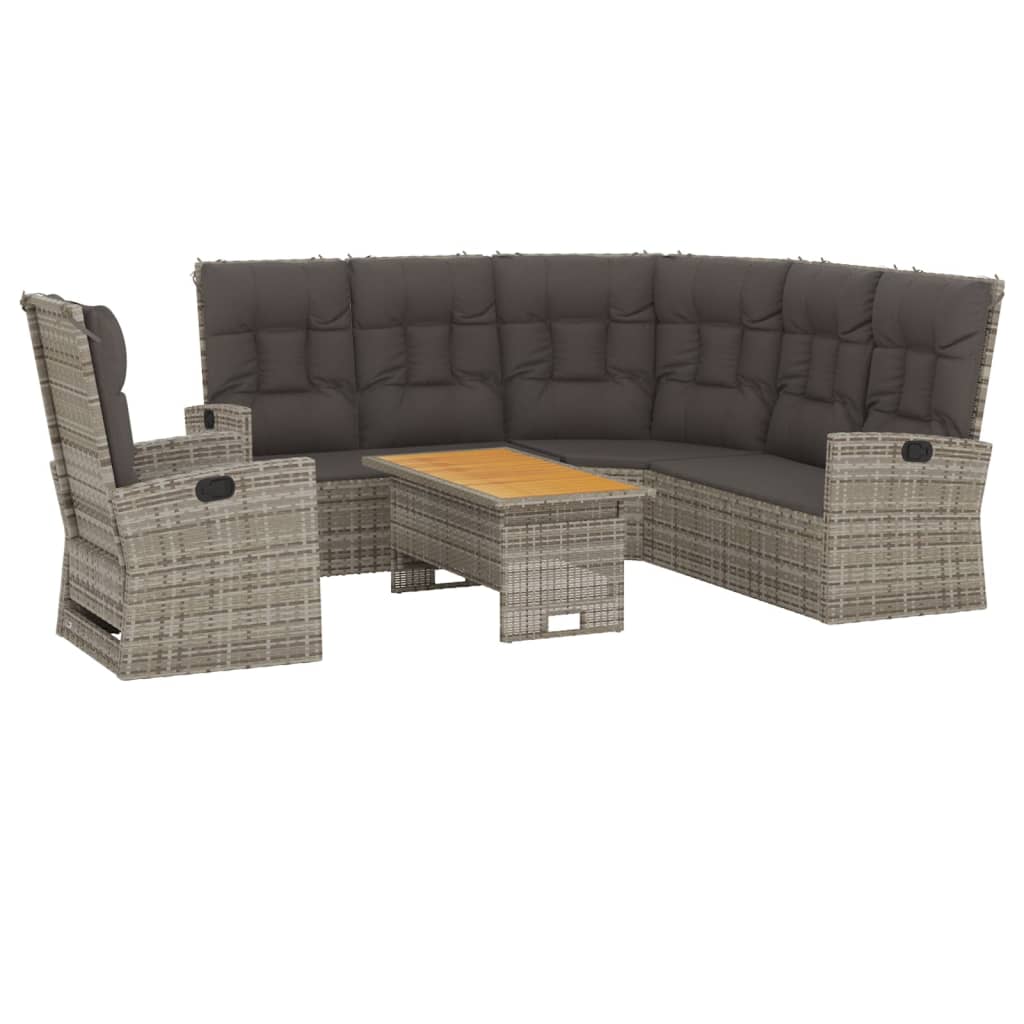 3 Piece Garden Lounge Set with Cushions Grey Poly Rattan