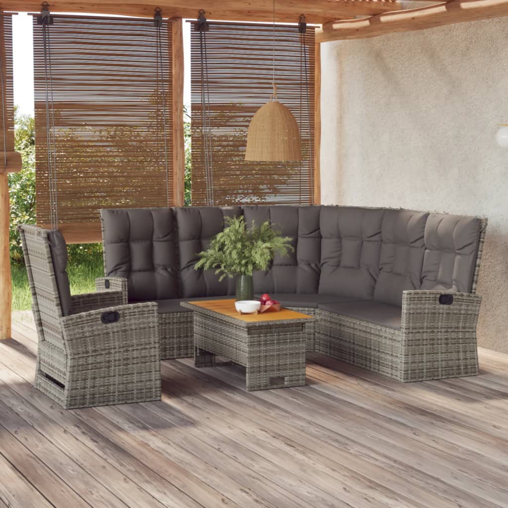 3 Piece Garden Lounge Set with Cushions Grey Poly Rattan