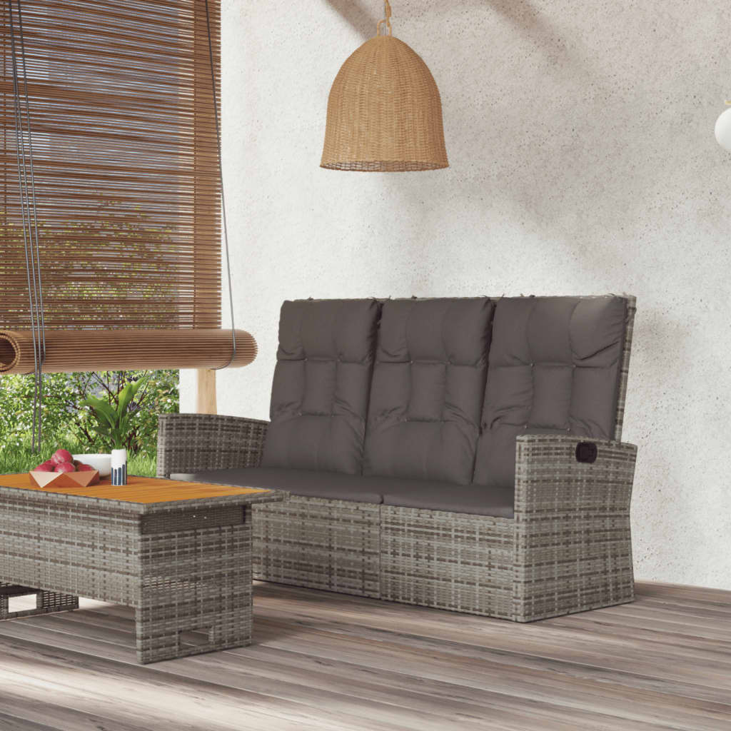 Reclining Garden Bench with Cushions Grey 173 cm Poly rattan