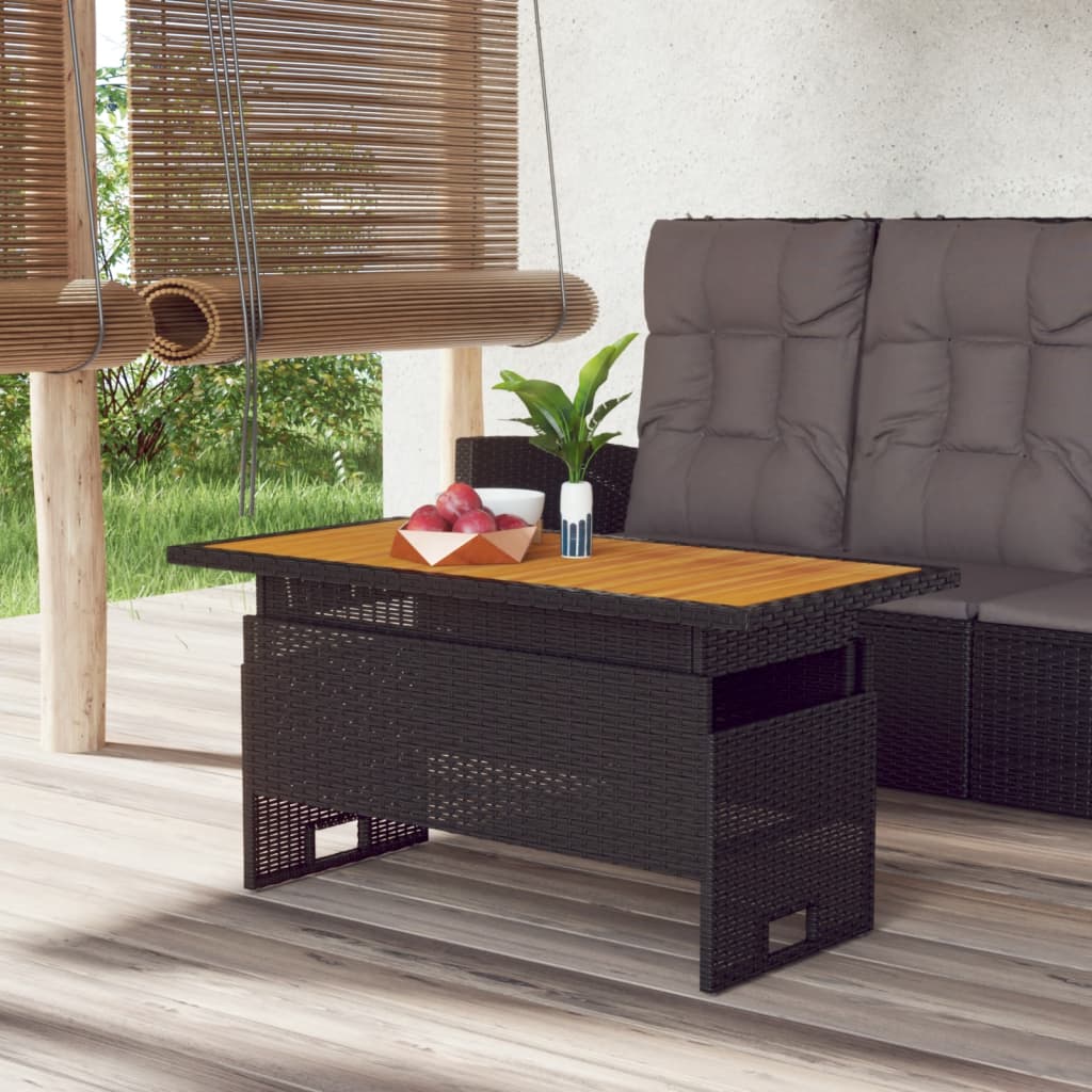 Garden Table Black 100x50x43/63 cm Solid Wood Acacia&amp;Poly Rattan