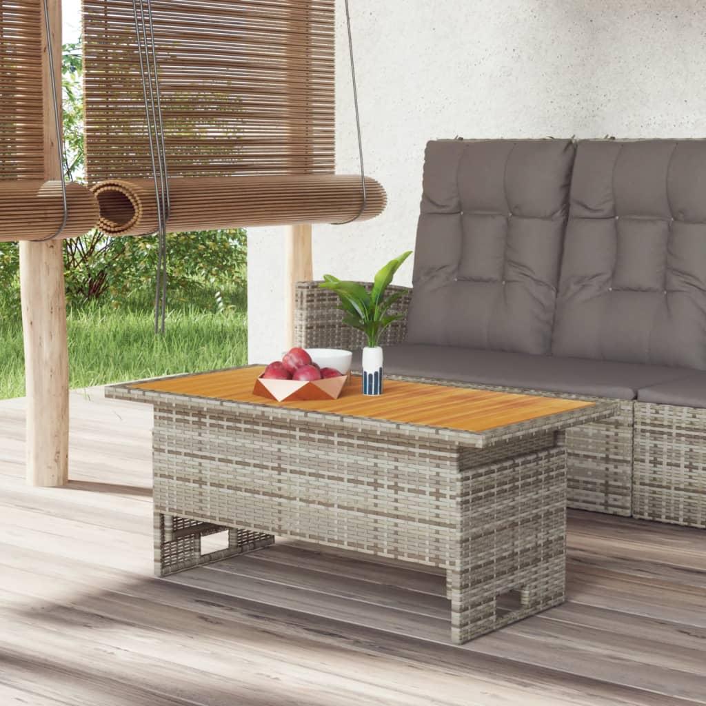 Garden Table Grey 100x50x43/63 cm Solid Wood Acacia&amp;Poly Rattan