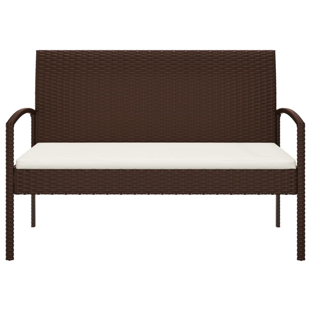 Garden Bench with Cushion Brown 105 cm Poly Rattan