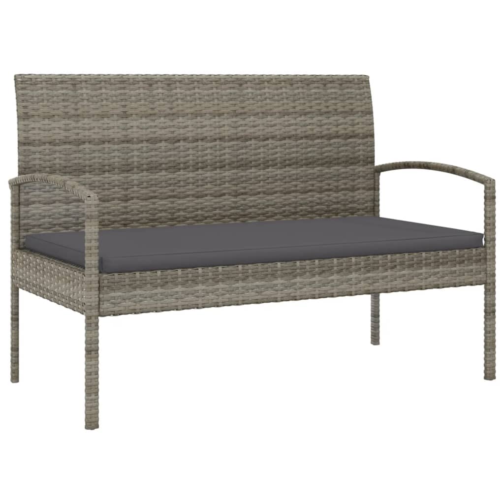 Garden Bench with Cushion Grey 105 cm Poly Rattan