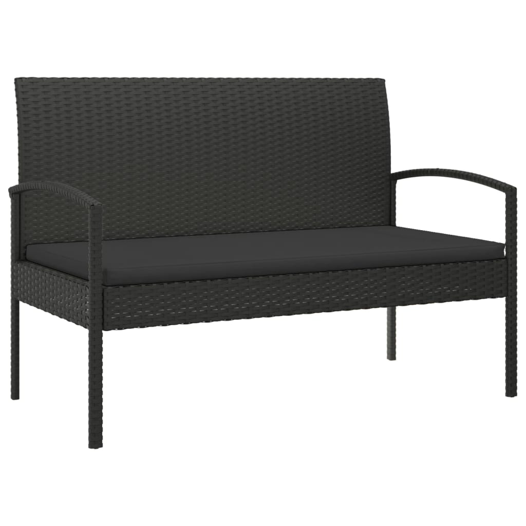 Garden Bench with Cushion Black 105 cm Poly Rattan