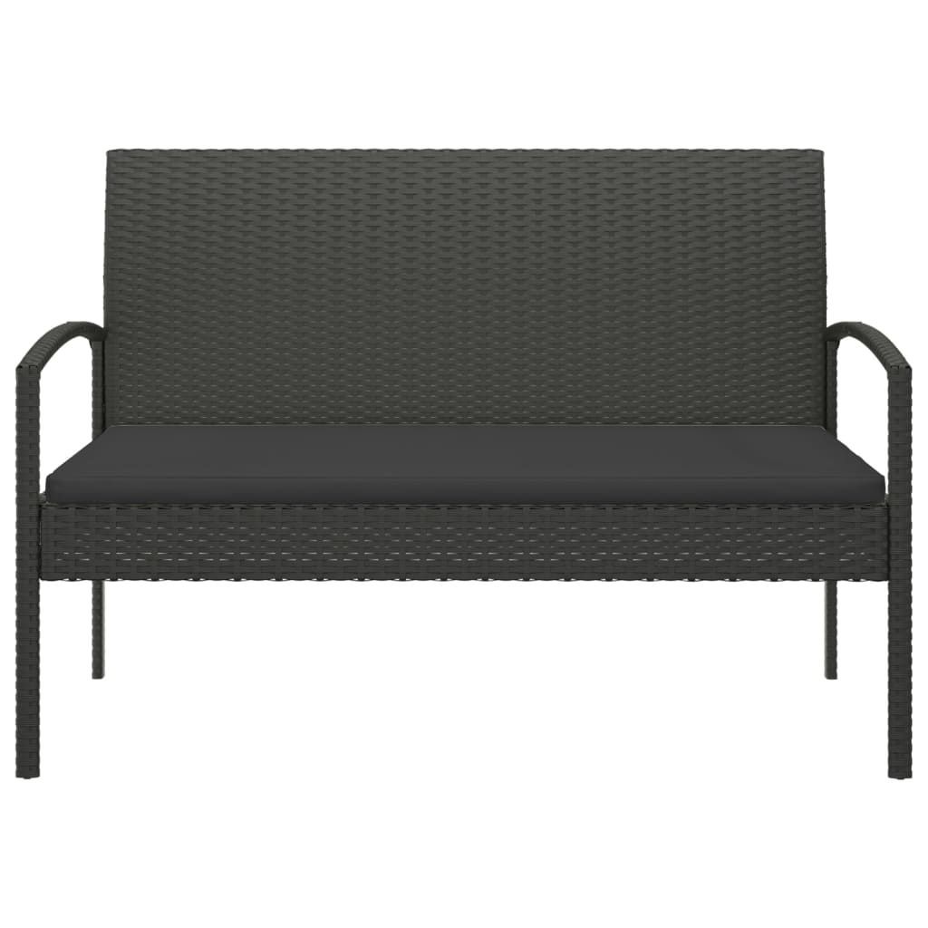 Garden Bench with Cushion Black 105 cm Poly Rattan