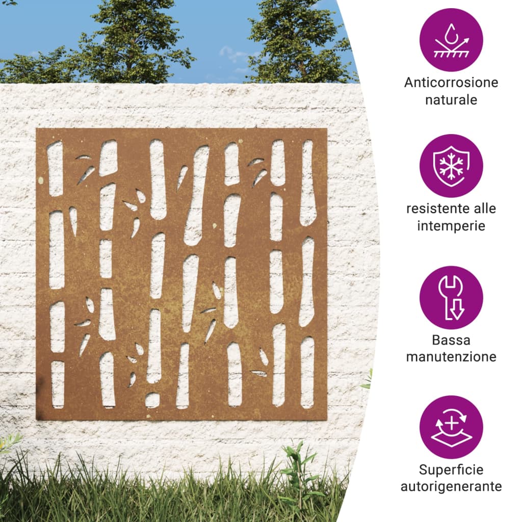 Garden Wall Decoration 55x55 cm Corten Steel Bamboo Design