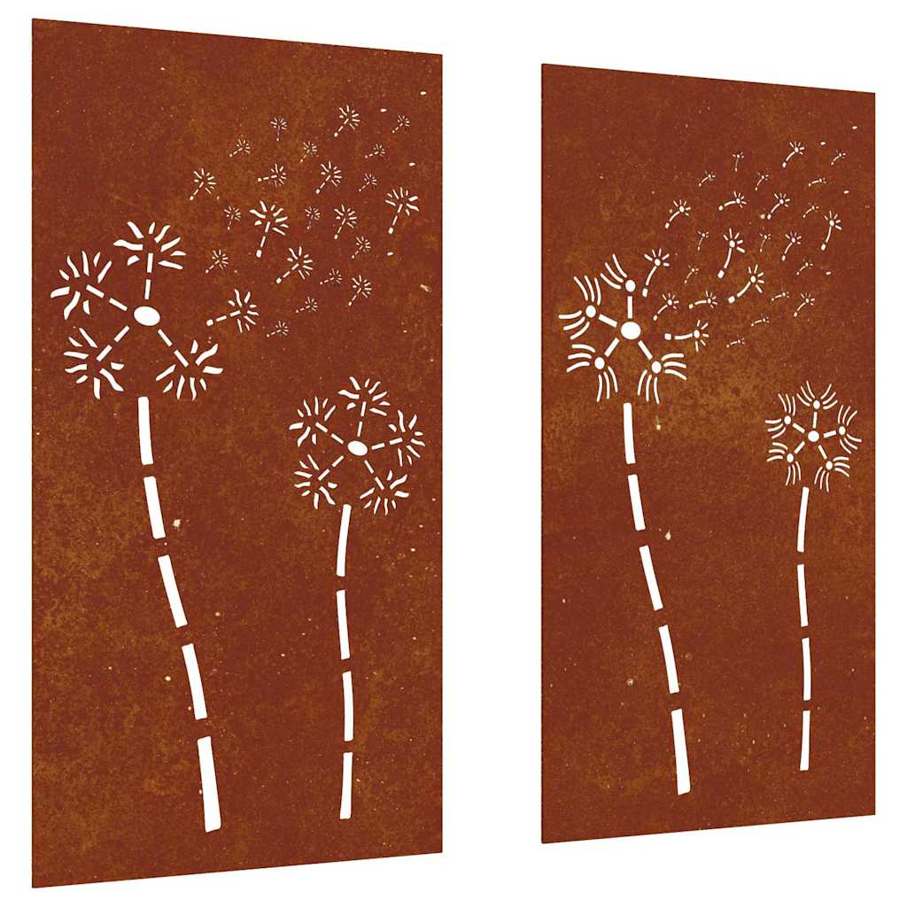 Garden Wall Decorations 2pcs 105x55cm Corten Steel Flower Design