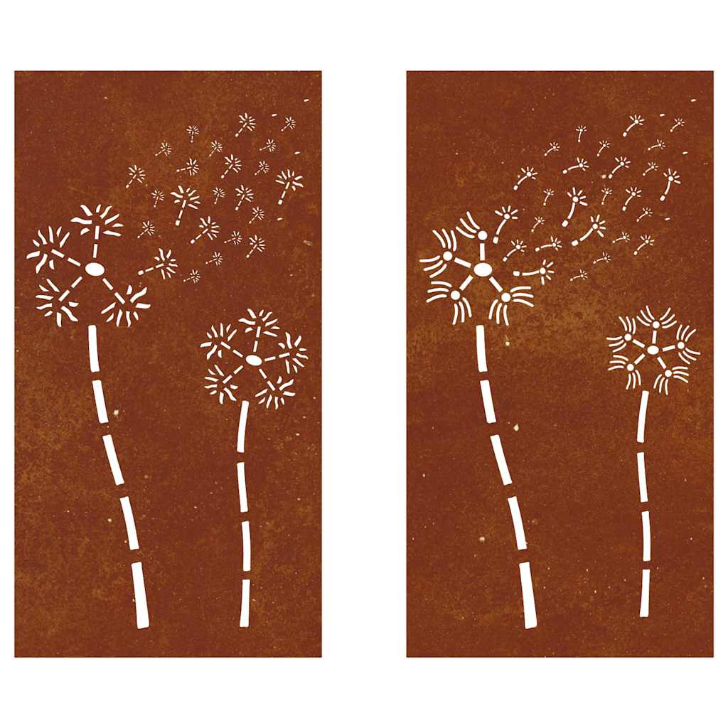 Garden Wall Decorations 2pcs 105x55cm Corten Steel Flower Design