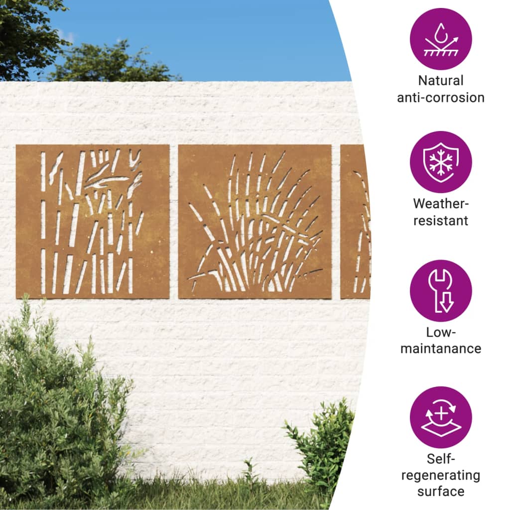 Garden Wall Decorations 3 pcs 55x55 cm Corten Steel Grass Design
