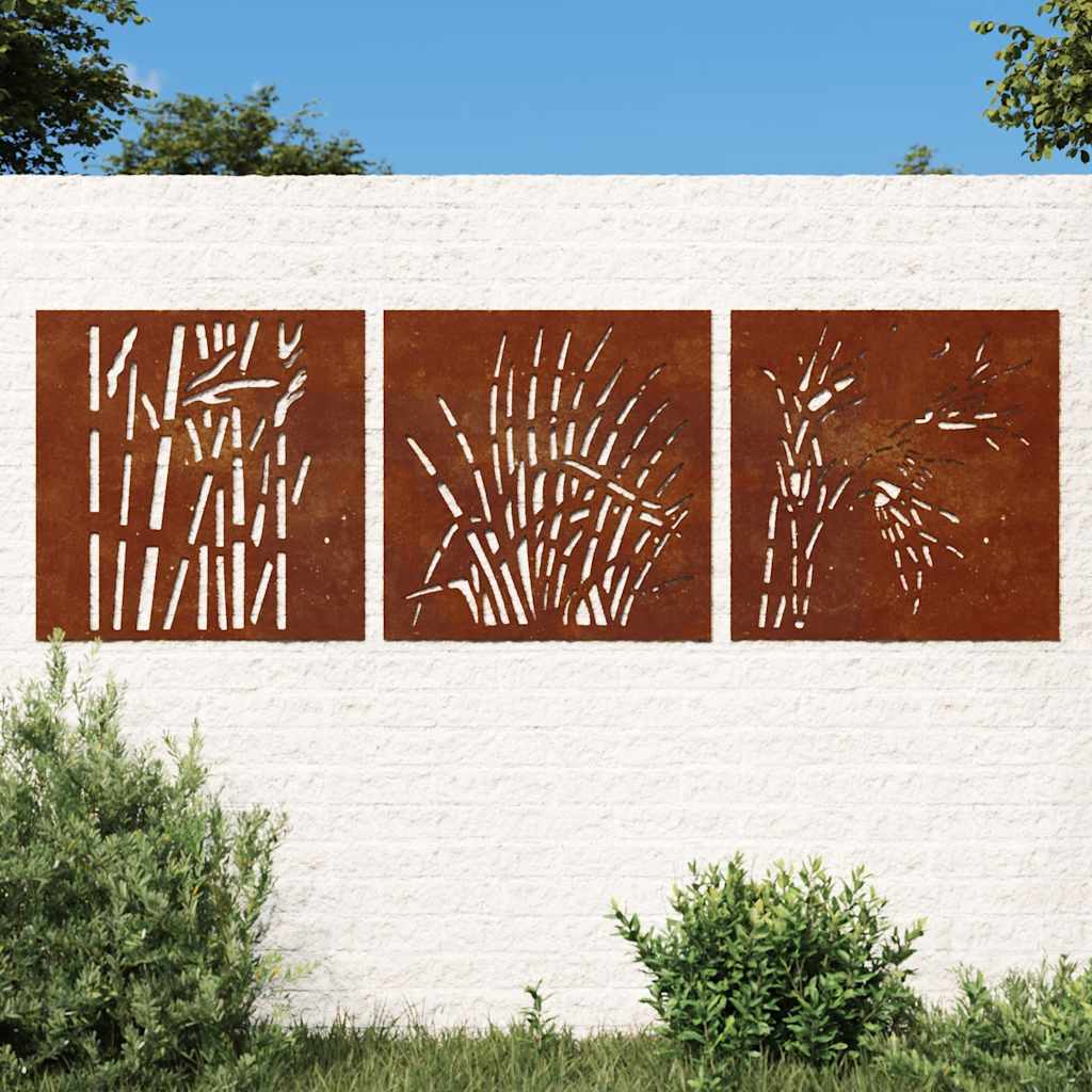 Garden Wall Decorations 3 pcs 55x55 cm Corten Steel Grass Design