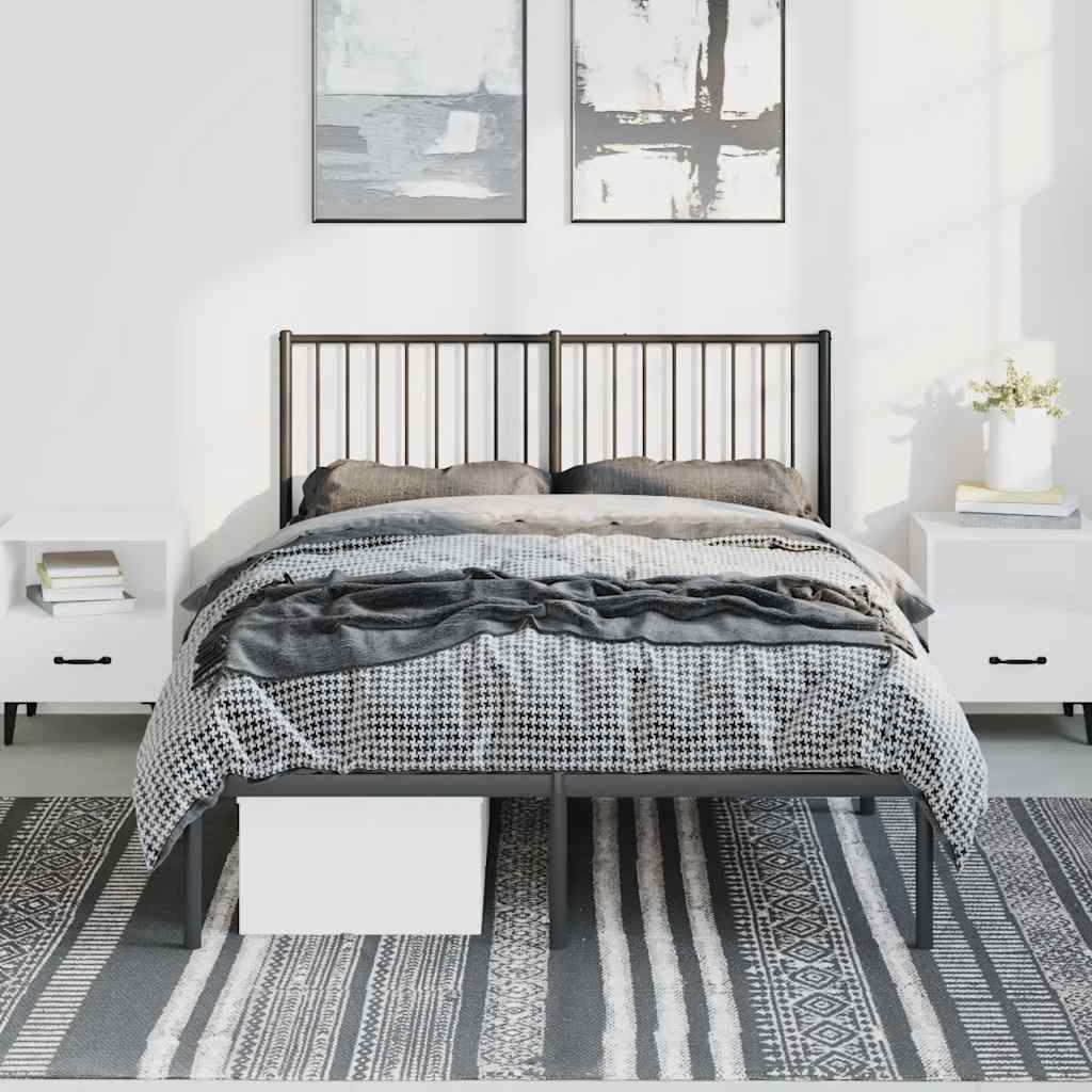 Metal Bed Frame without Mattress with Headboard Black 135x190 cm