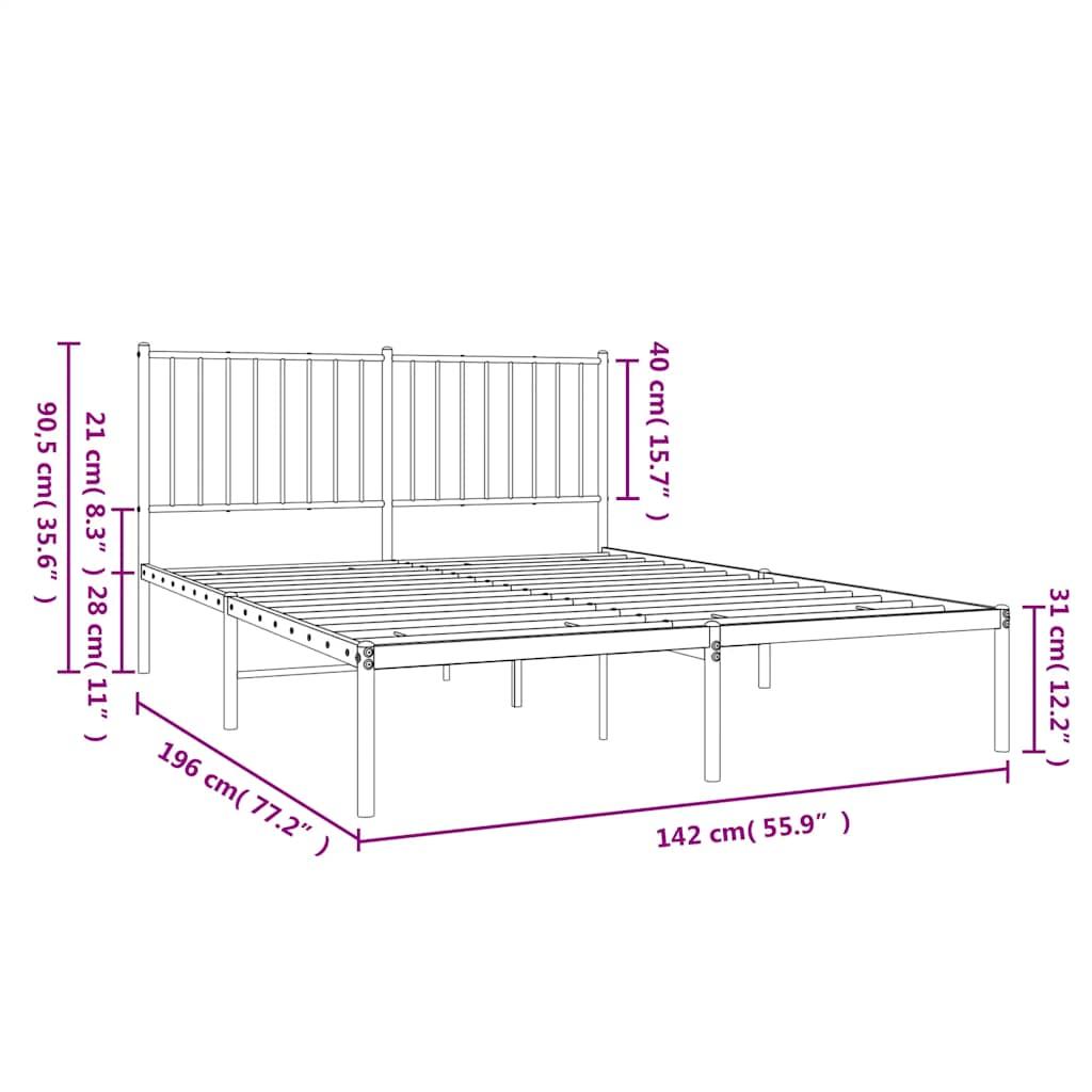Metal Bed Frame without Mattress with Headboard Black 135x190 cm