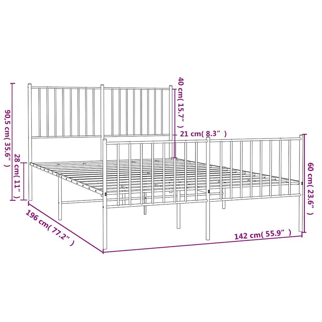 Metal Bed Frame without Mattress with Footboard Black 135x190 cm