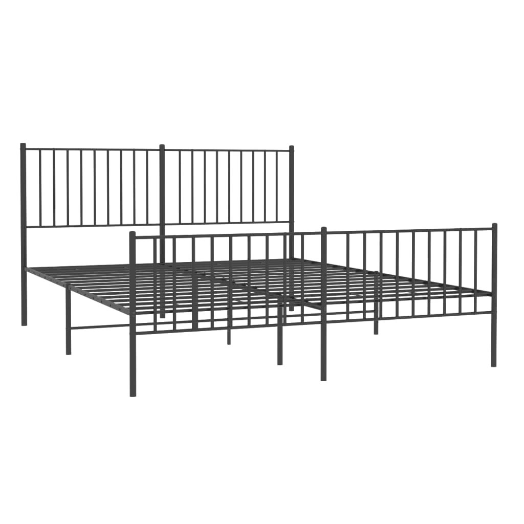 Metal Bed Frame without Mattress with Footboard Black 150x200 cm