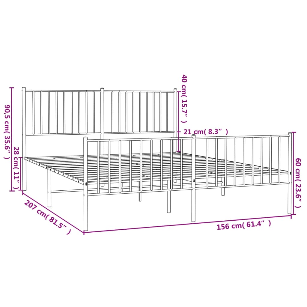 Metal Bed Frame without Mattress with Footboard Black 150x200 cm