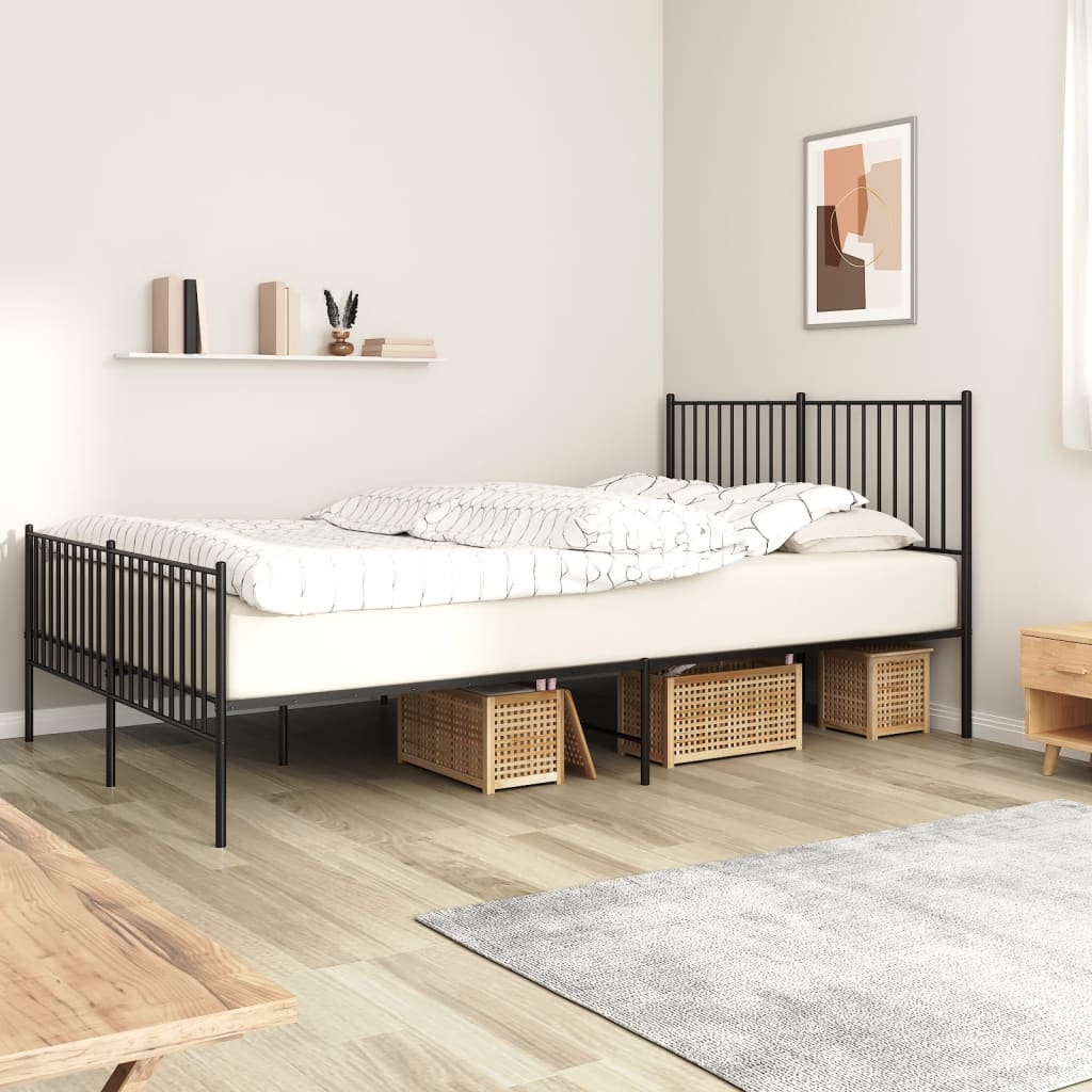 Metal Bed Frame without Mattress with Footboard Black 150x200 cm