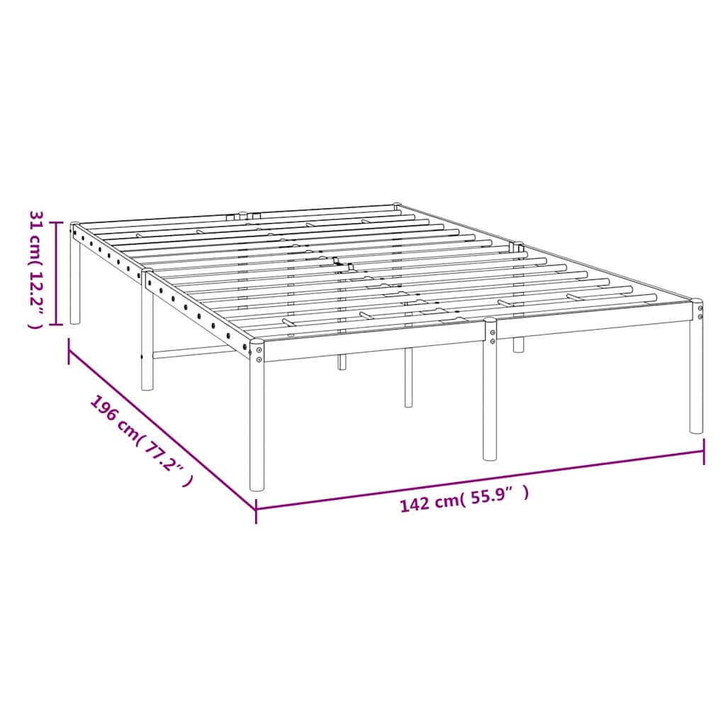 Metal Bed Frame without Mattress White 135x190 cm