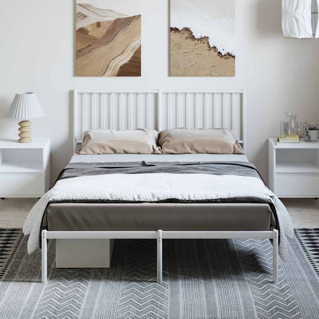 Metal Bed Frame without Mattress with Headboard White 135x190 cm