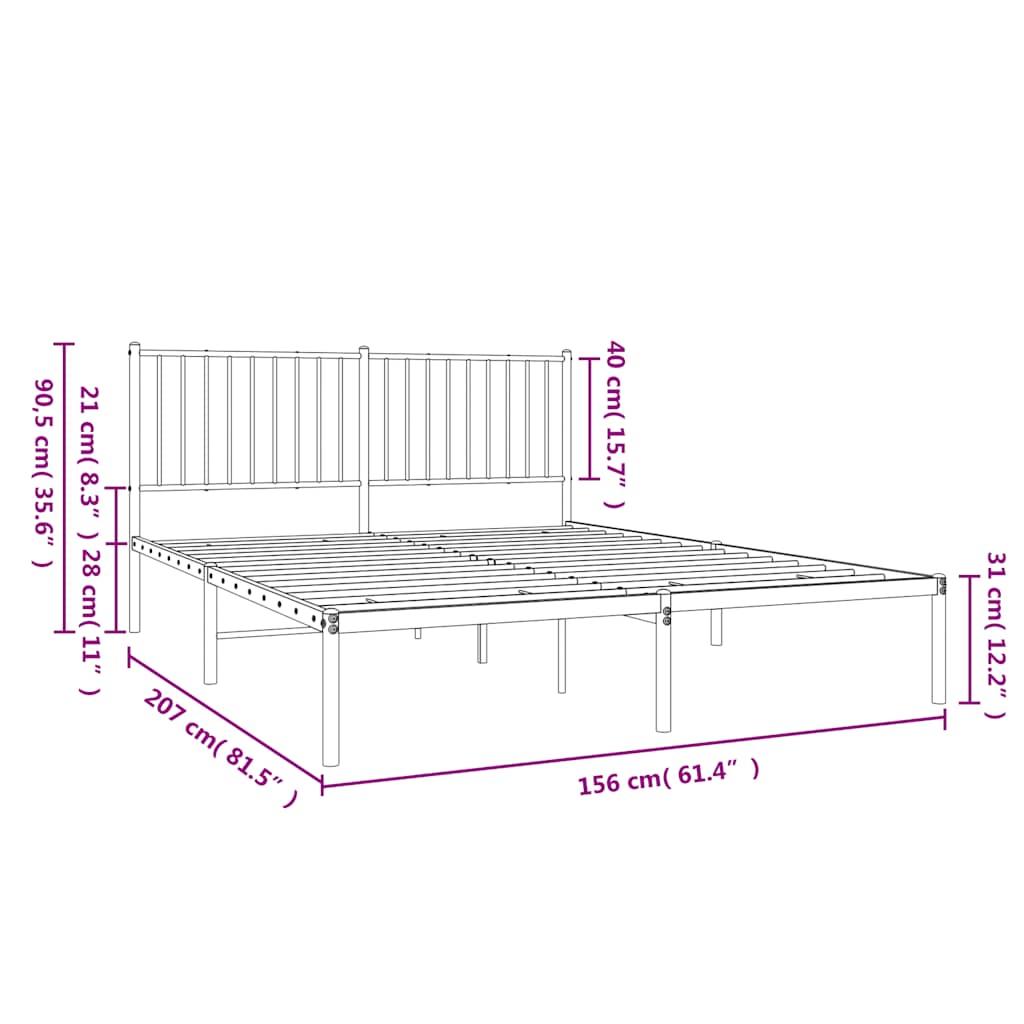 Metal Bed Frame without Mattress with Headboard White 150x200 cm