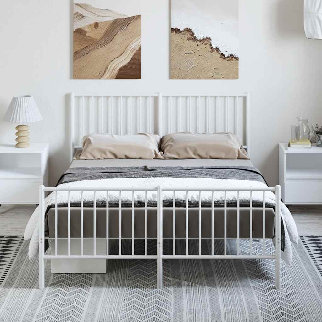 Metal Bed Frame without Mattress with Footboard White 135x190 cm