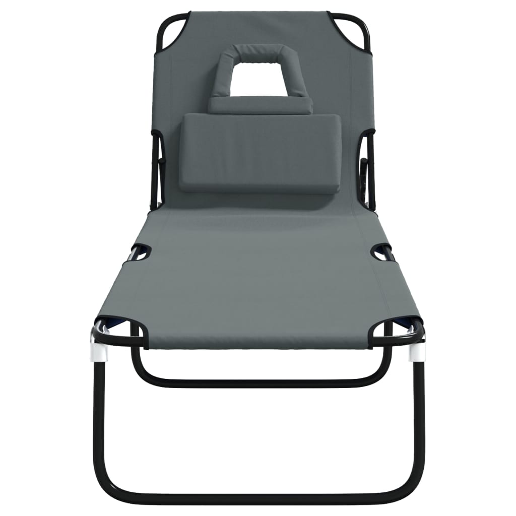 Folding Sun Lounger Grey Oxford Fabric and Powder-coated Steel