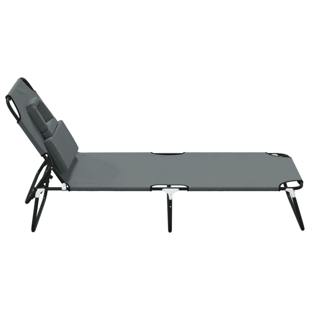 Folding Sun Lounger Grey Oxford Fabric and Powder-coated Steel