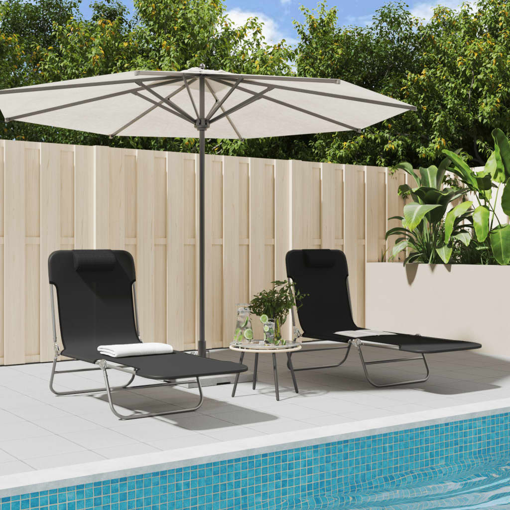 Folding Sun Loungers 2 pcs Black Textilene and Steel