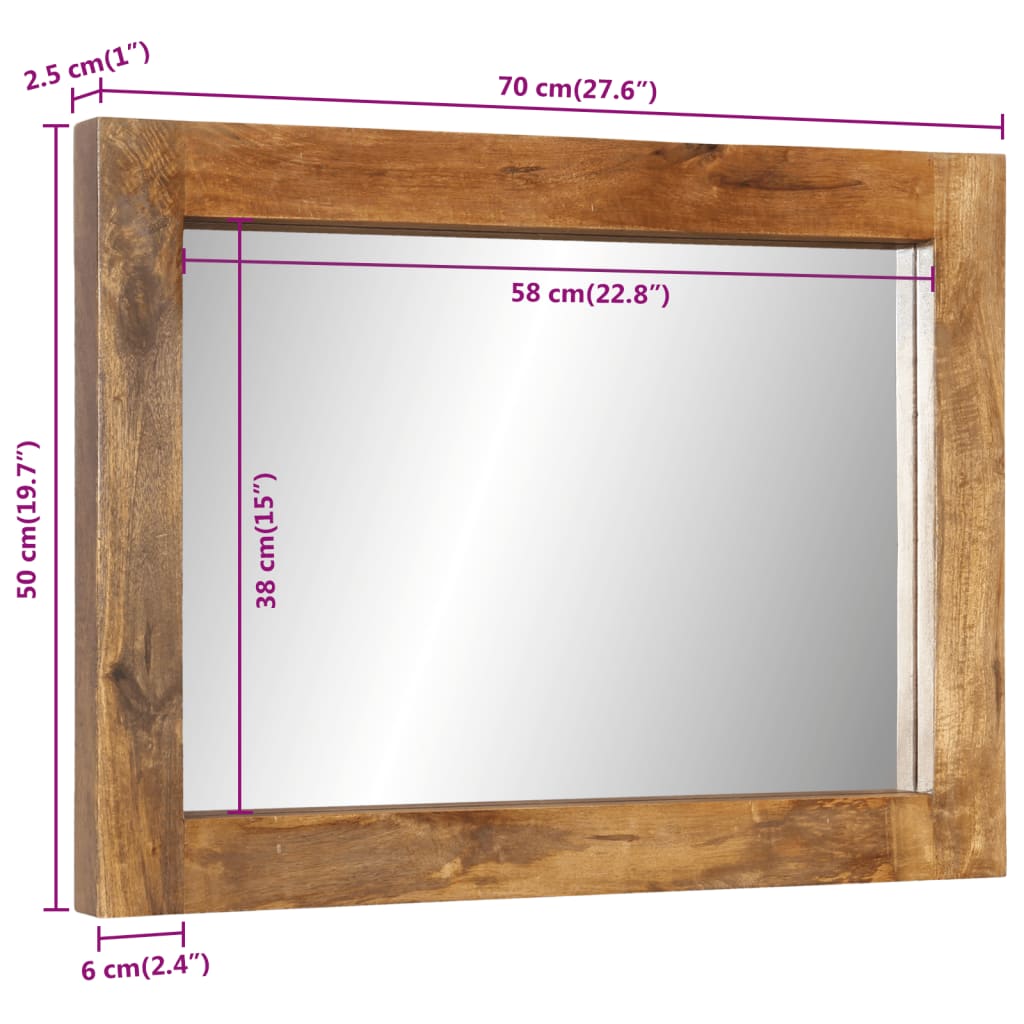 Mirror 70x50 cm Solid Wood Mango and Glass