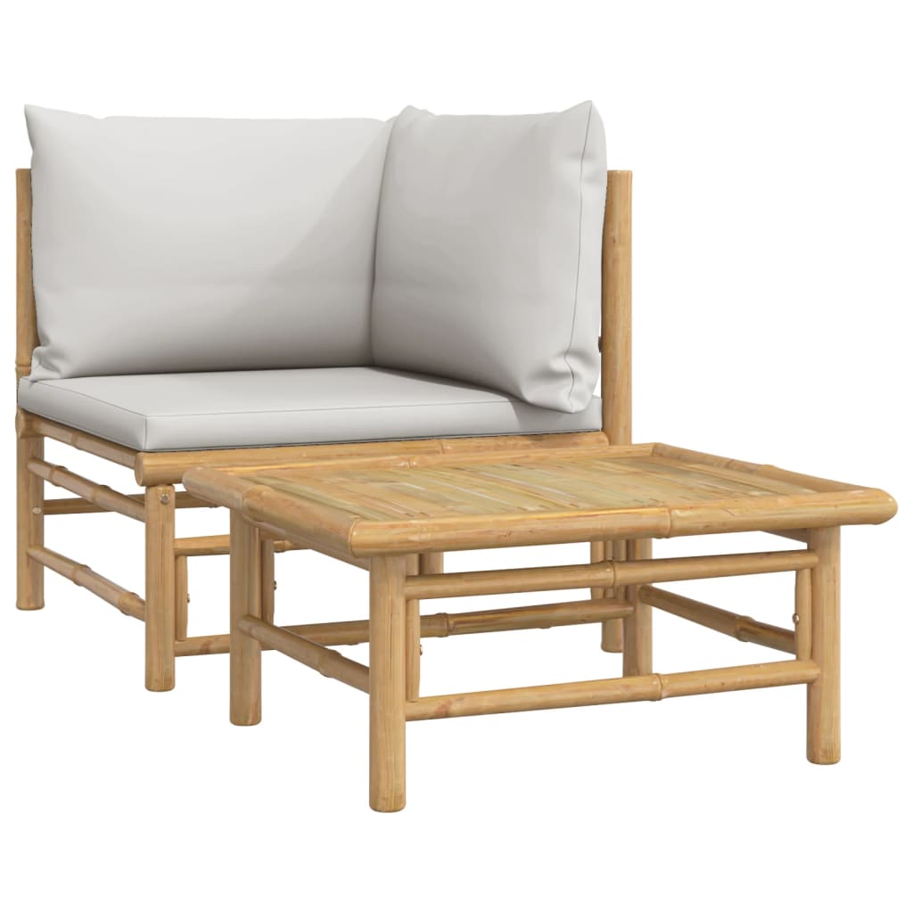 2 Piece Garden Lounge Set with Light Grey Cushions Bamboo