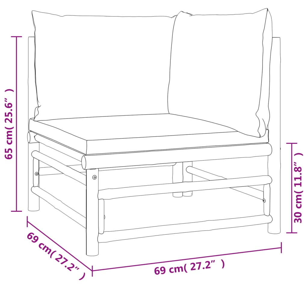 2 Piece Garden Lounge Set with Light Grey Cushions Bamboo