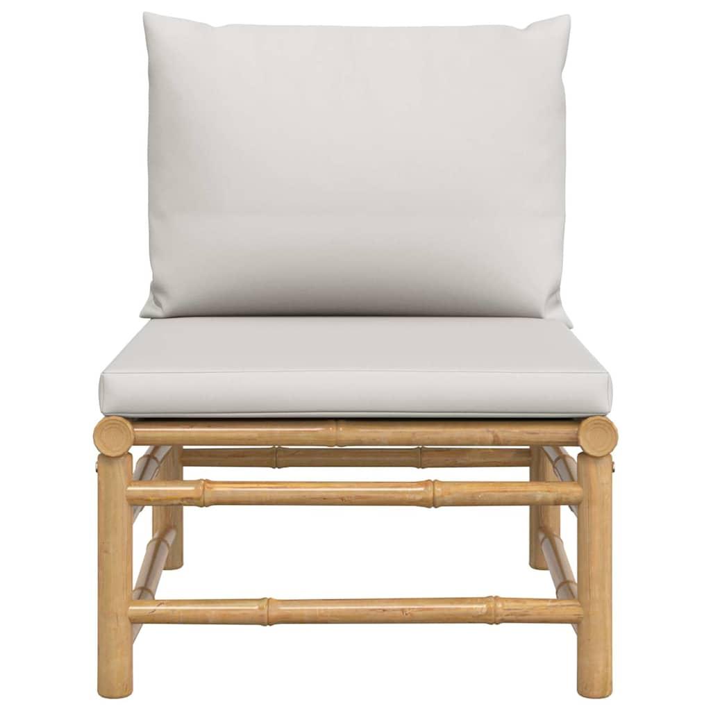 Garden Middle Sofa with Light Grey Cushions Bamboo