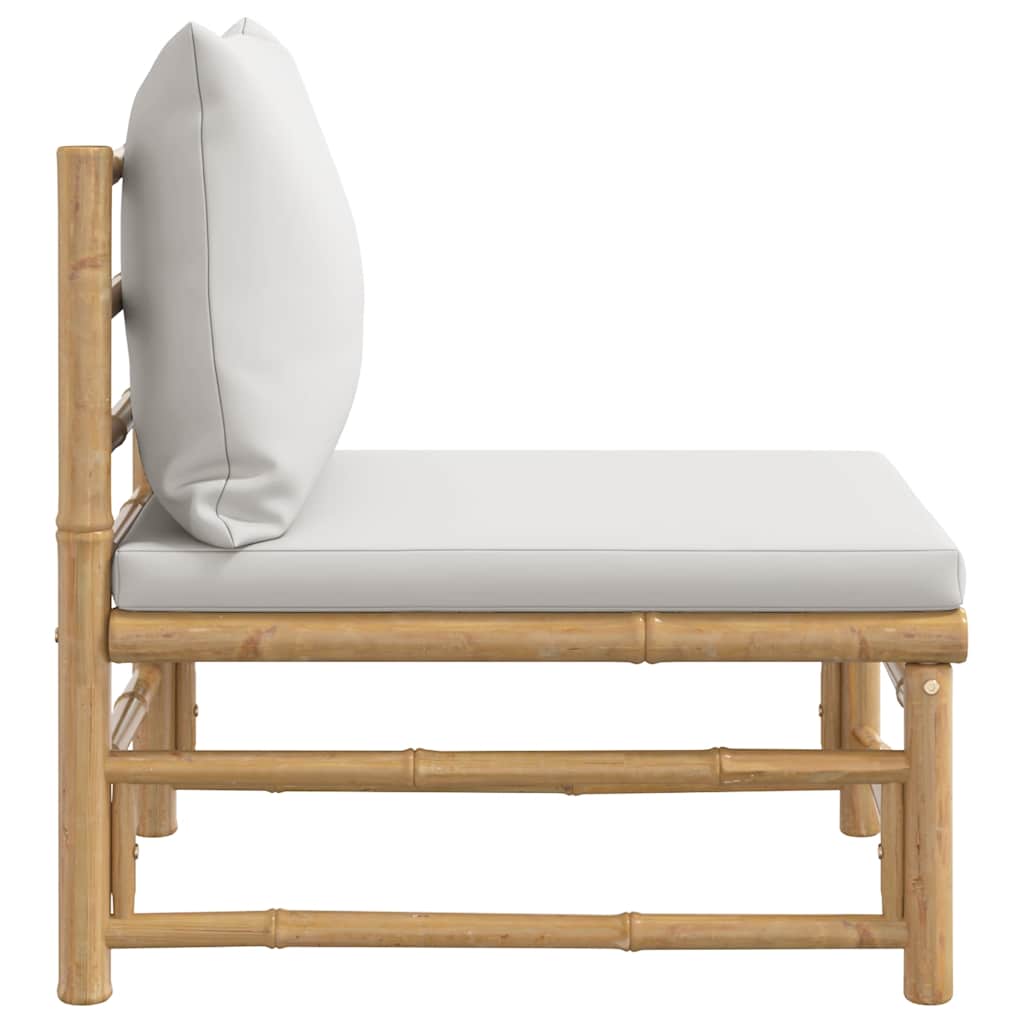 Garden Middle Sofa with Light Grey Cushions Bamboo
