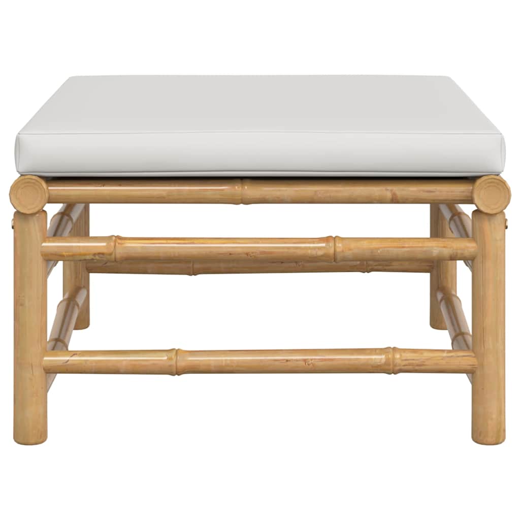 Garden Footstool with Light Grey Cushion Bamboo