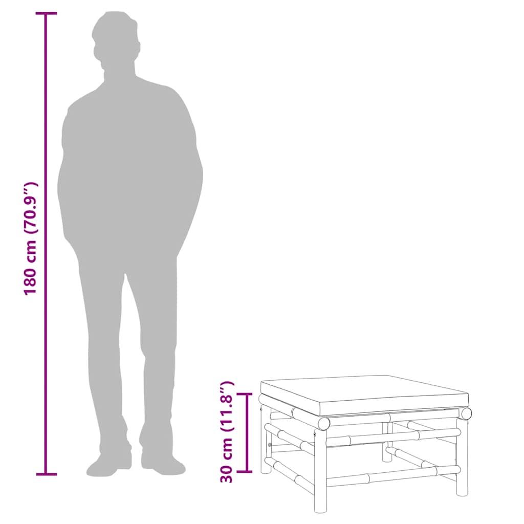 Garden Footstool with Light Grey Cushion Bamboo