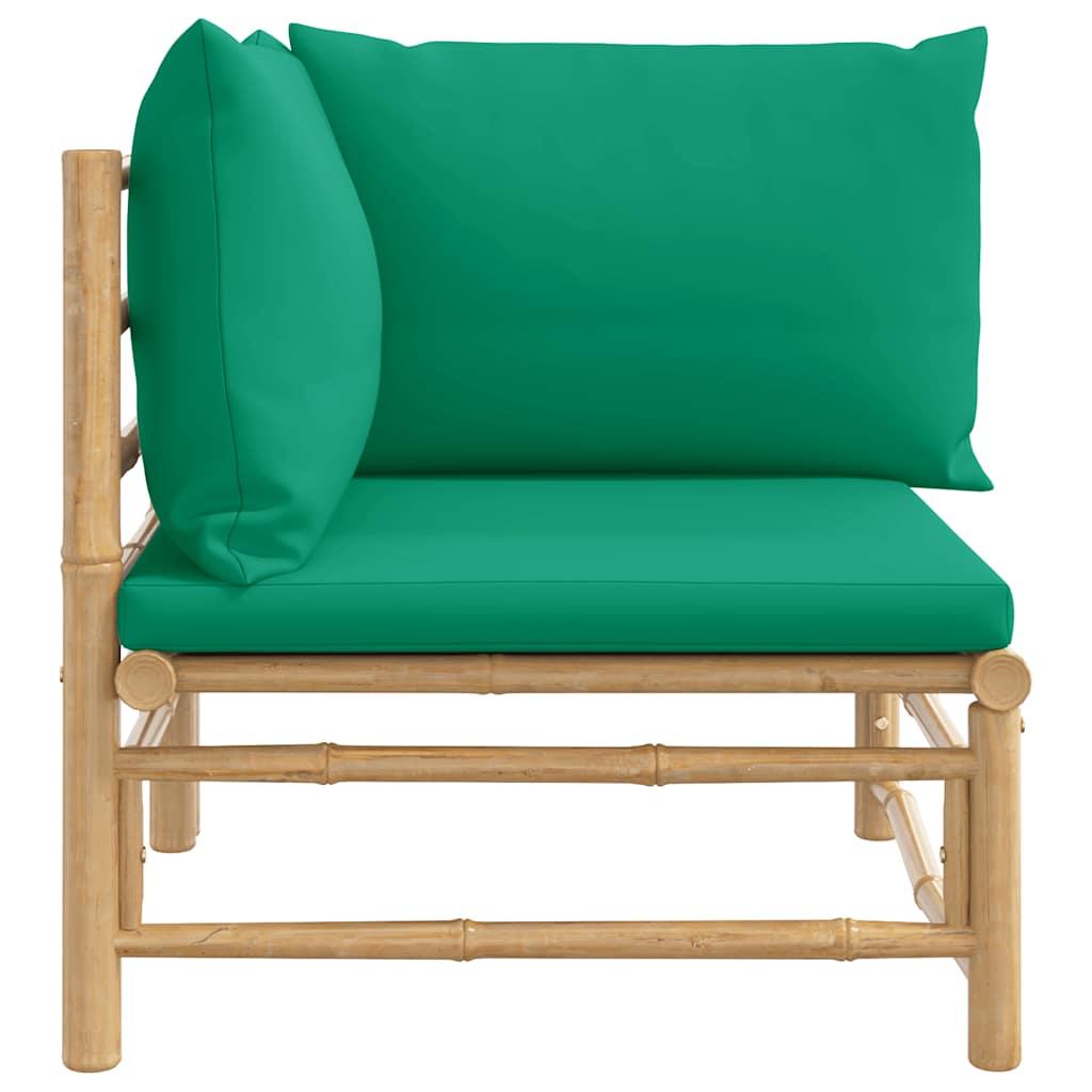 Garden Corner Sofa with Green Cushions Bamboo