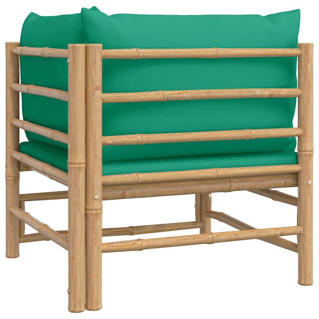 Garden Corner Sofa with Green Cushions Bamboo
