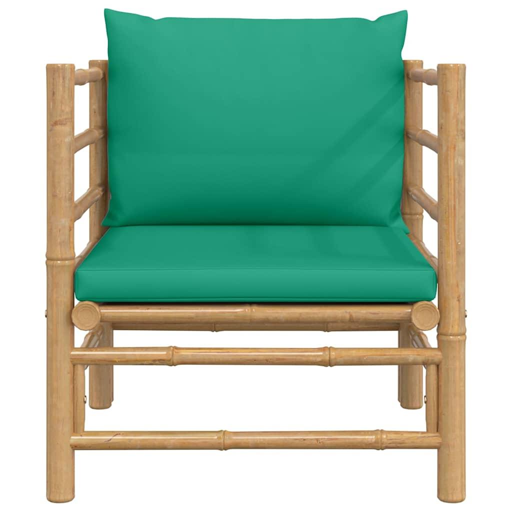 Garden Sofa with Green Cushions Bamboo