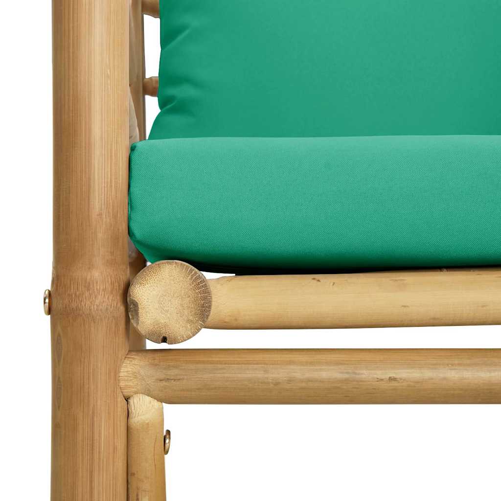 Garden Sofa with Green Cushions Bamboo