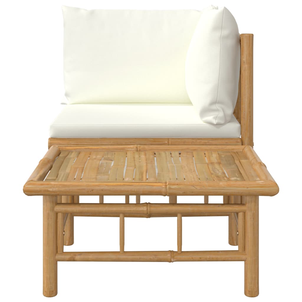 2 Piece Garden Lounge Set with Cream White Cushions Bamboo