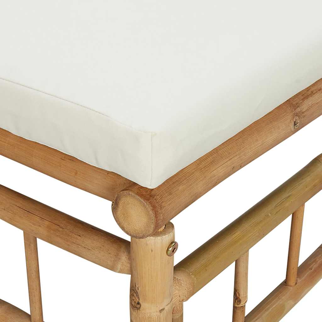 Garden Footstool with Cream White Cushion Bamboo